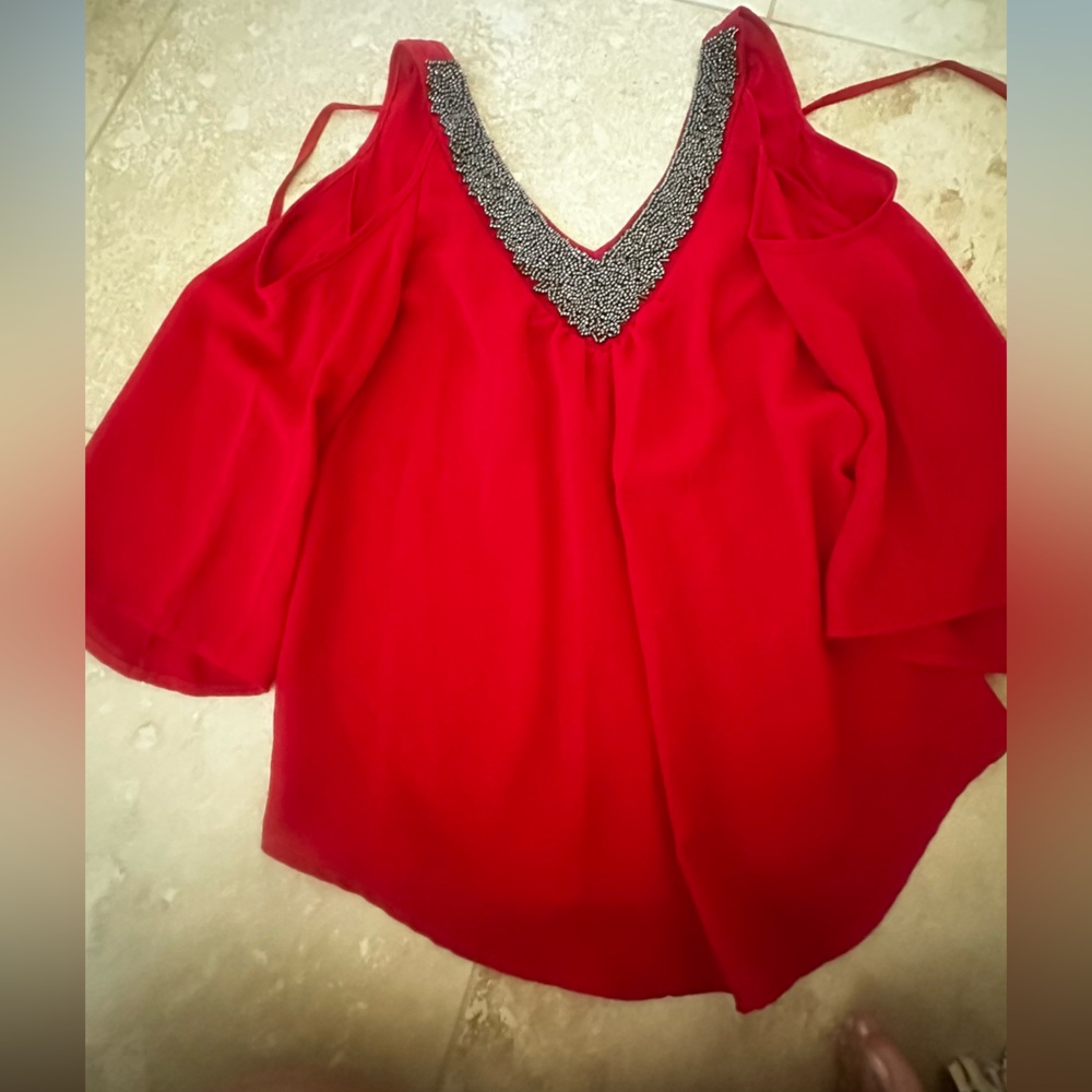 Socialite Scarlet Blouse with Beaded Detail